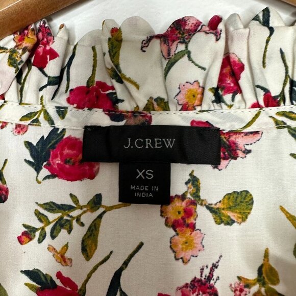 J Crew Scalloped Tie Neck Top XS Long Sleeve Vintage Floral Cottage - Picture 4 of 8